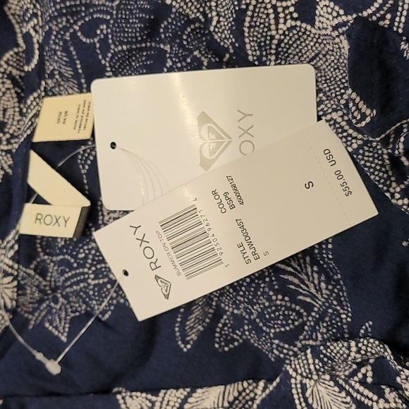 NWT ROXY Summer on Top Floral Tie Front A-line Dress Small Navy Indigo - Picture 4 of 4